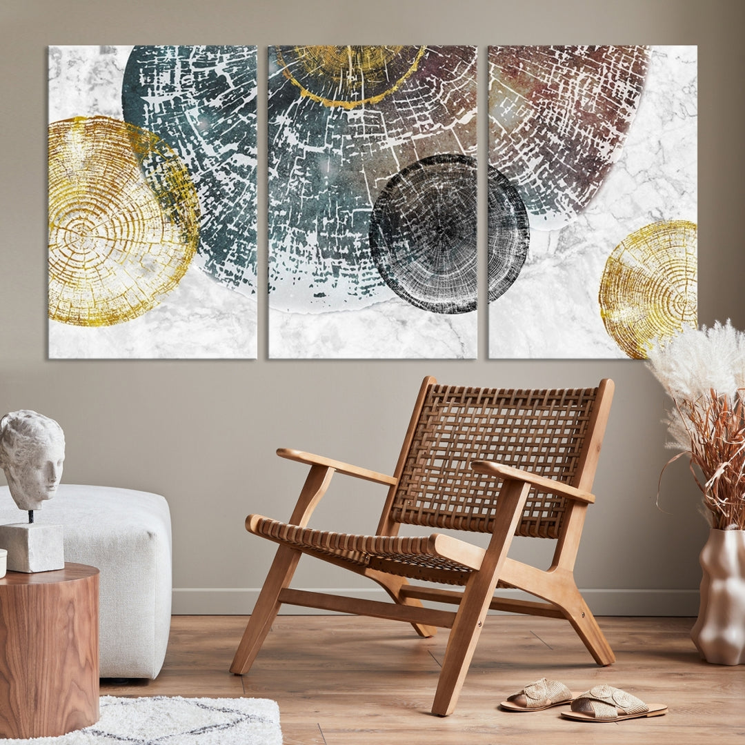 Wood Lines 3 Panel Abstract Wall Art Canvas Print