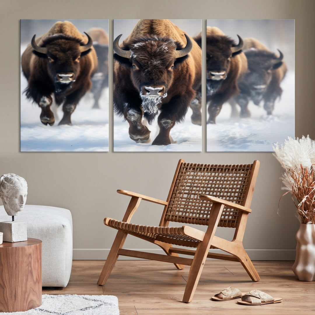 Impresión de lienzo de arte de pared de manada de búfalos, impresión de lienzo de arte de pared de manada de bisontes