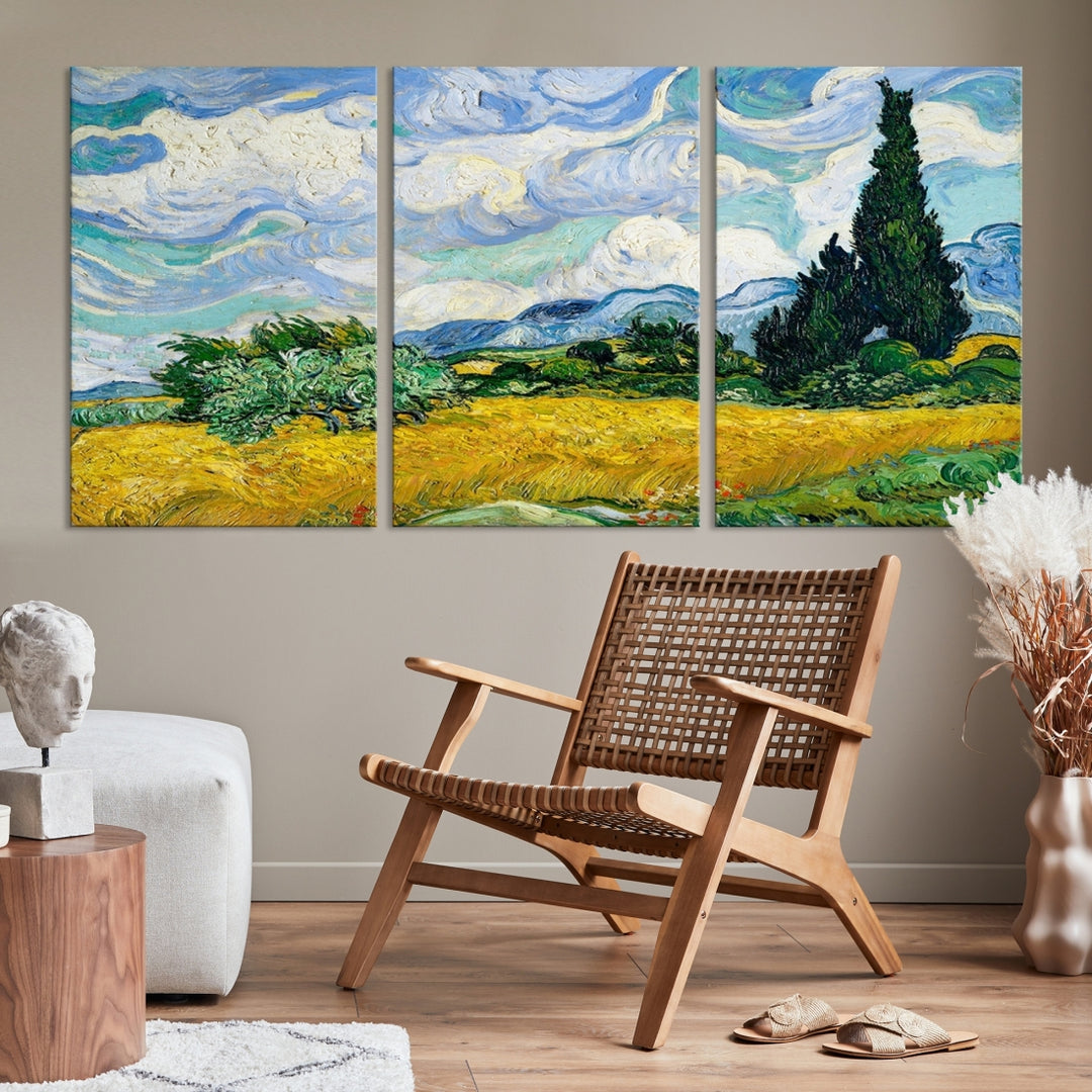 Wheatfield With Cypresses By Van Gogh Painting Wall Art Canvas Print