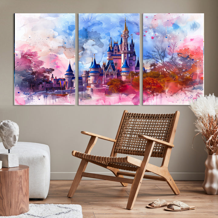 Disney Wall Art : Aquarelle rêveuse du château de Cendrillon Impression sur toile