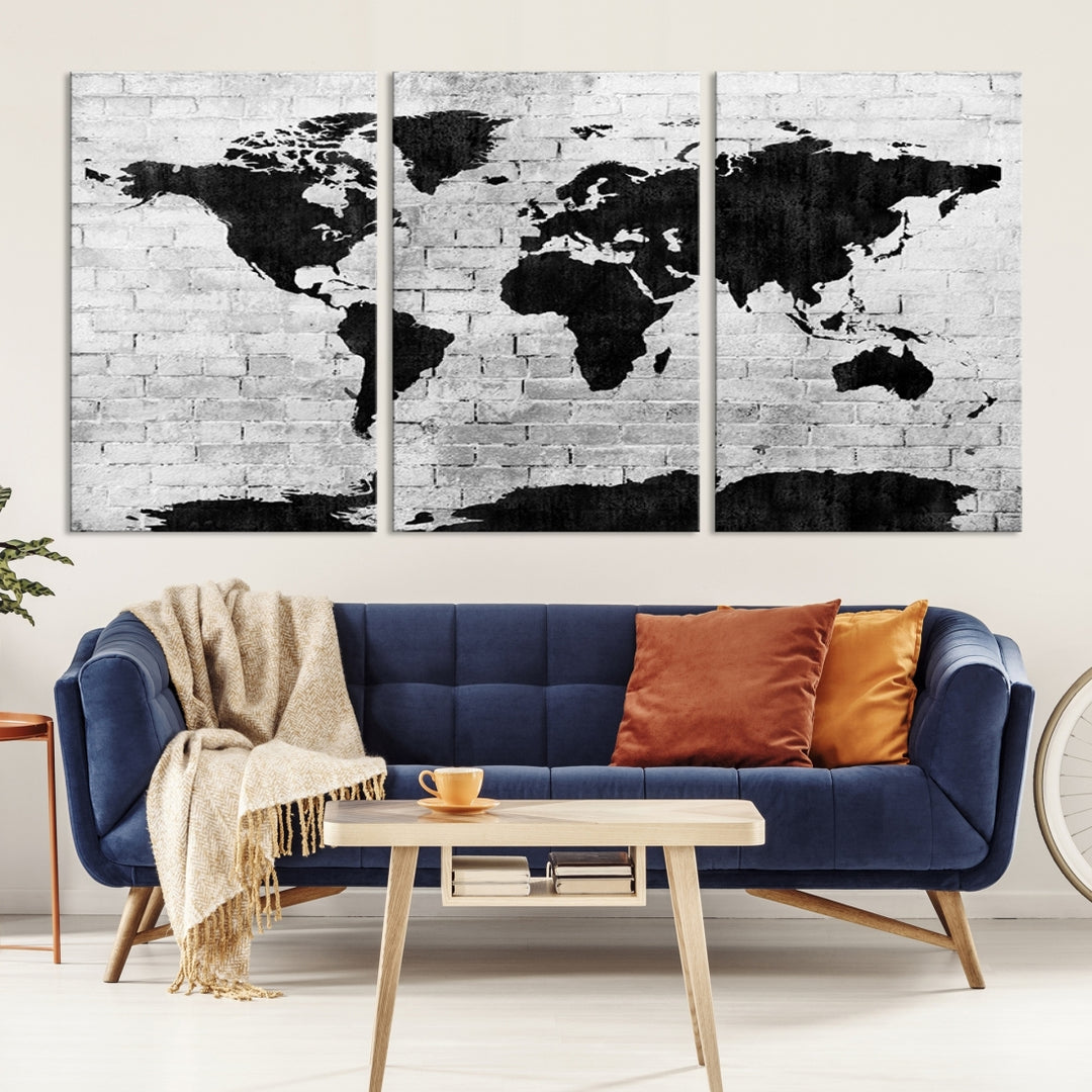 Black and White Shadowy World Map Wall Art Canvas