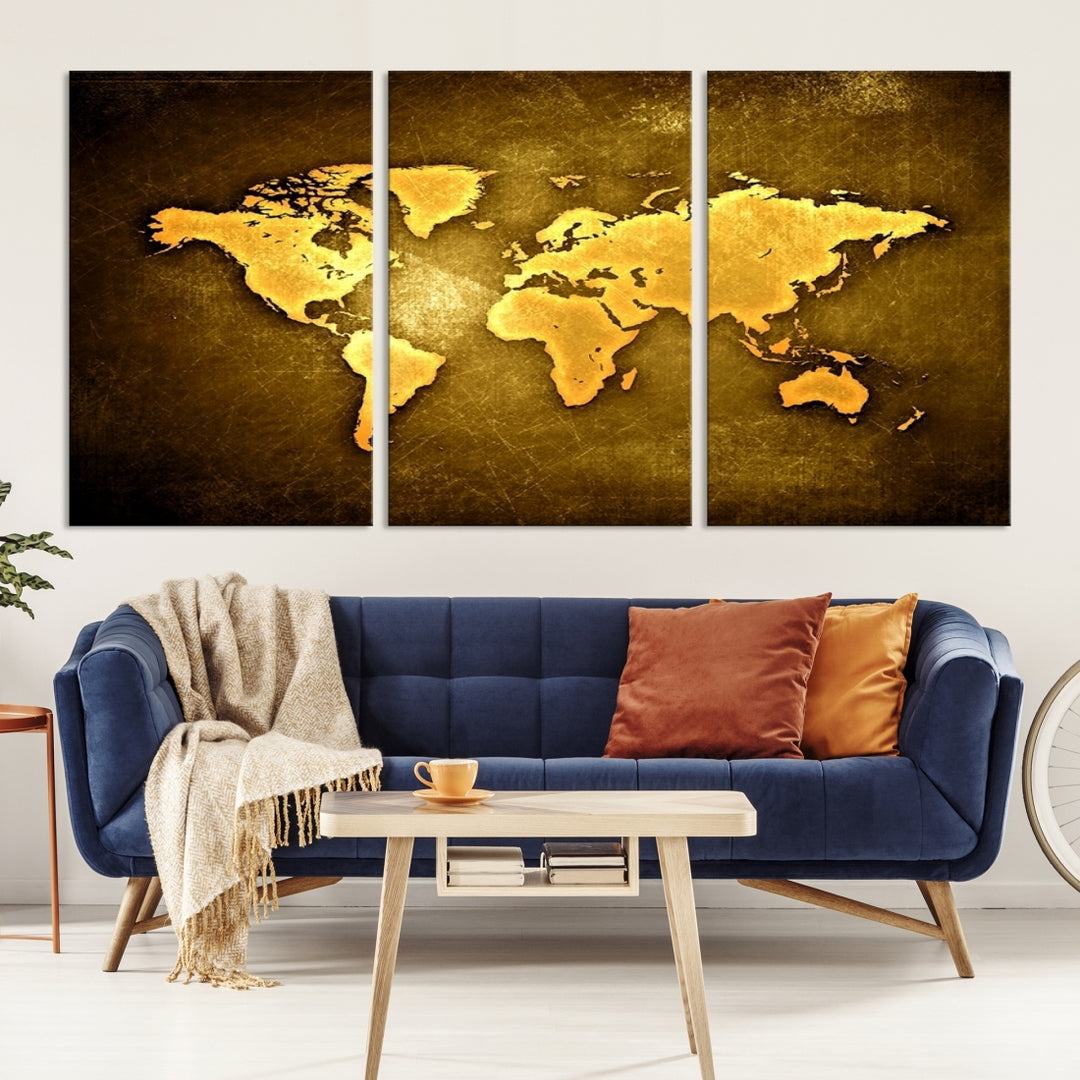 Carte du monde jaune sur fond jaune métallique