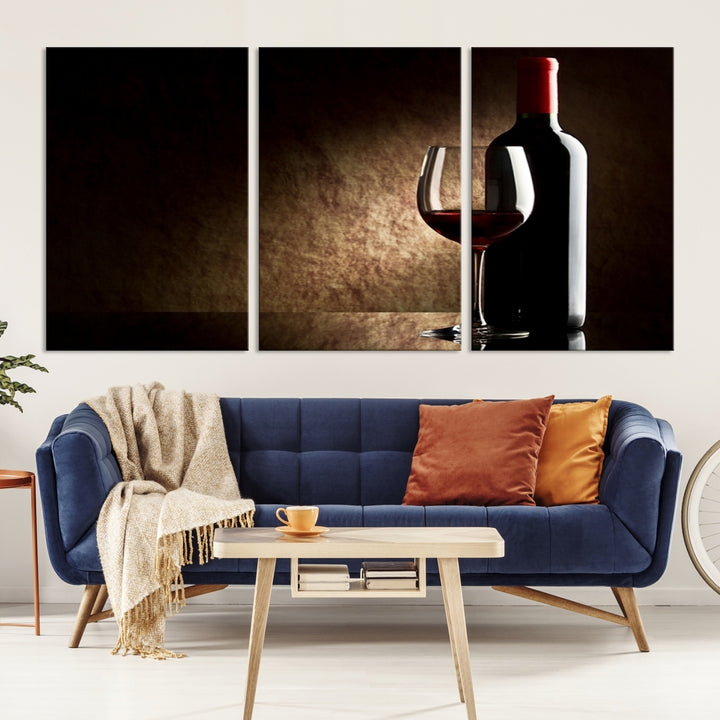 Art mural vigne rouge en verre avec bouteille, impression sur toile, cuisine, café, Restaurant
