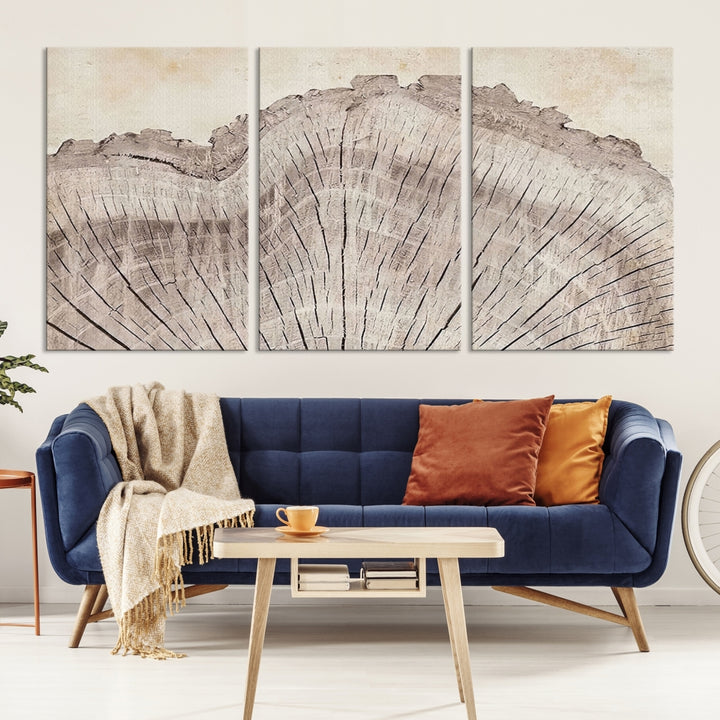 Impression sur toile Art mural anneaux d'arbre en bois illustrations abstraites Art Boho