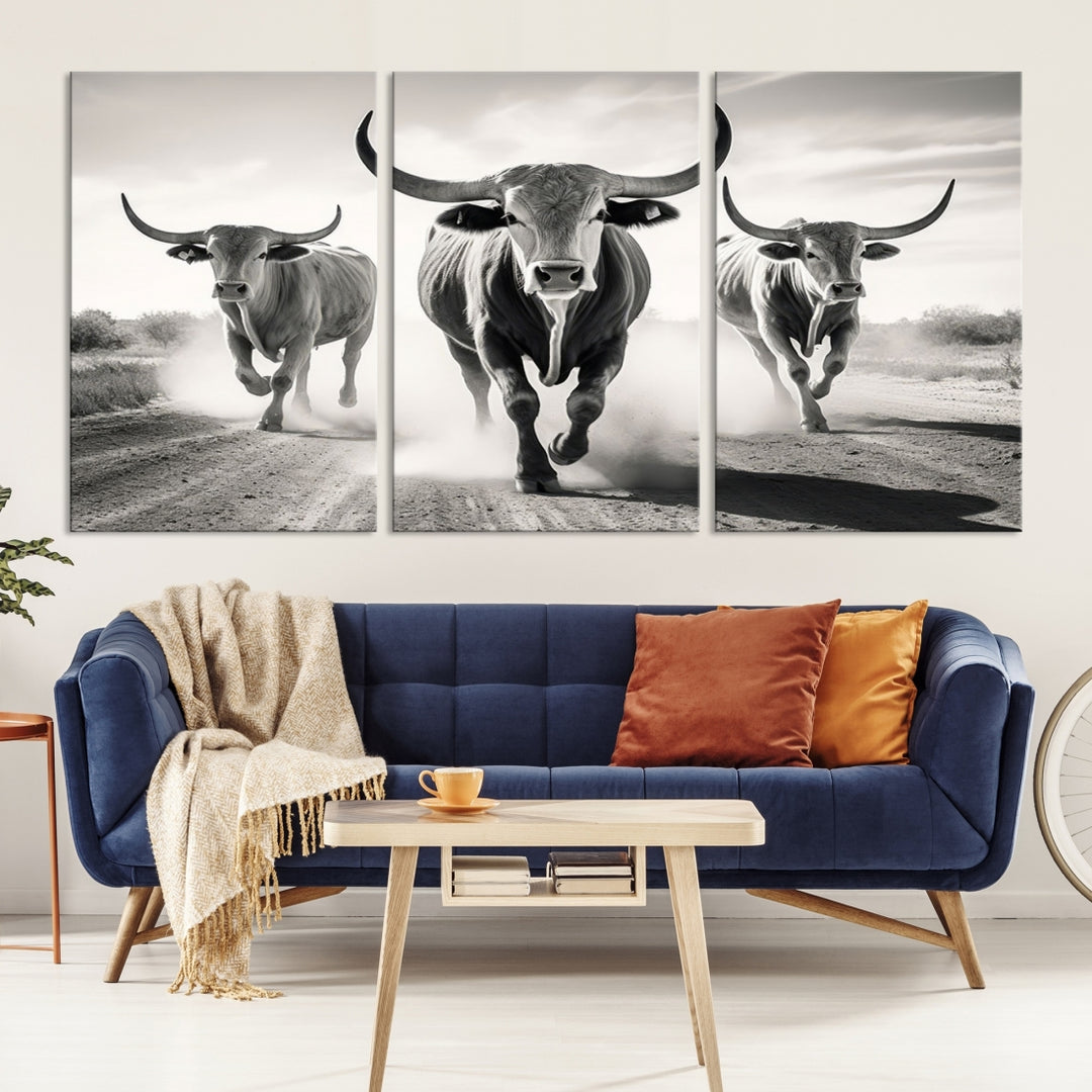 Texas Bighorn vaca animal pared arte lienzo impresión, vaca de cuerno largo arte de pared grande