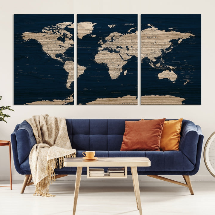 Detailed World Map Wall Art Canvas Print Kitchen