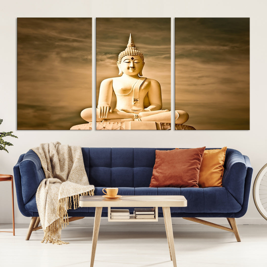 49234 - Cuadro grande con estatua de Buda reclinado, impresión en lienzo