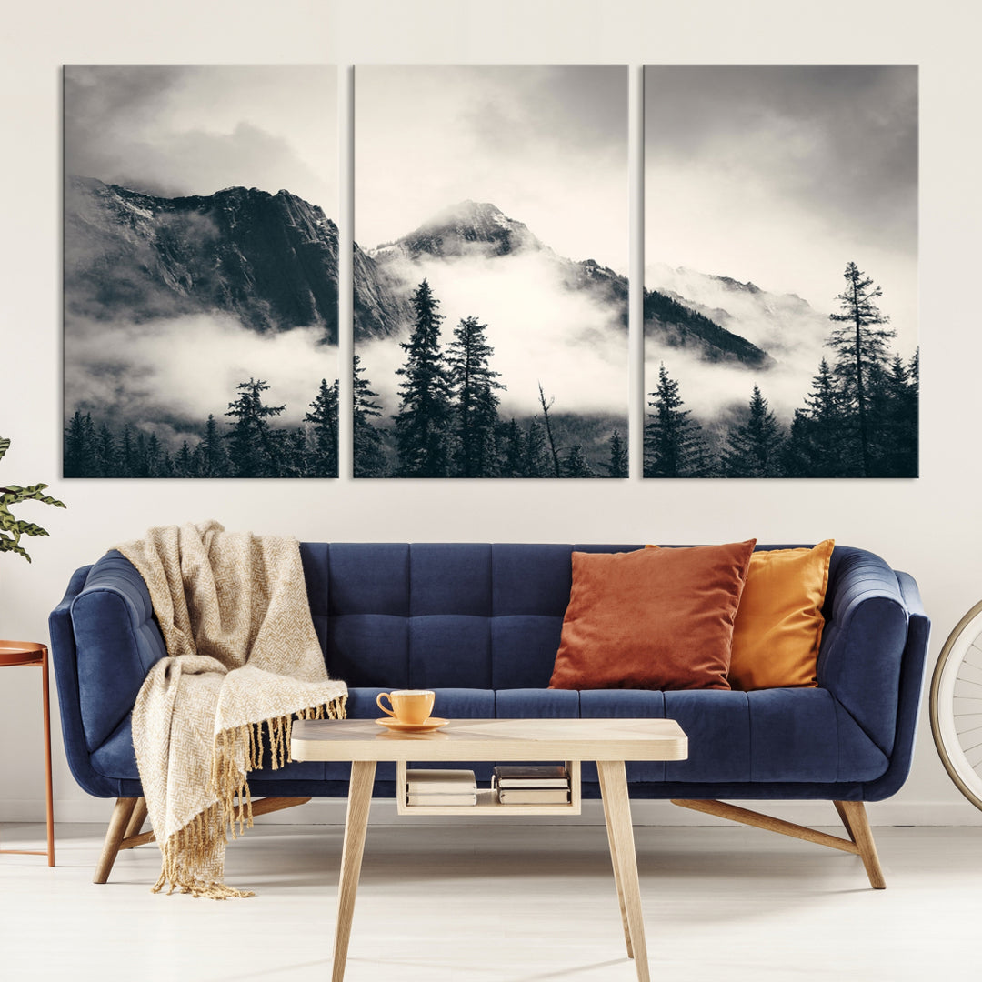 Lienzo de montañas Montañas en blanco y negro Arte de pared Gran Montaña Parque Nacional Banff Paisaje Arte Naturaleza Fotografía Impresión Multi Panel Arte de pared