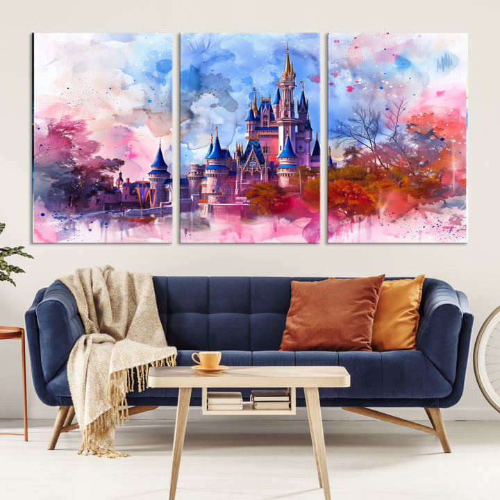 Disney Wall Art: Dreamy Watercolor Cinderella Castle Canvas Print