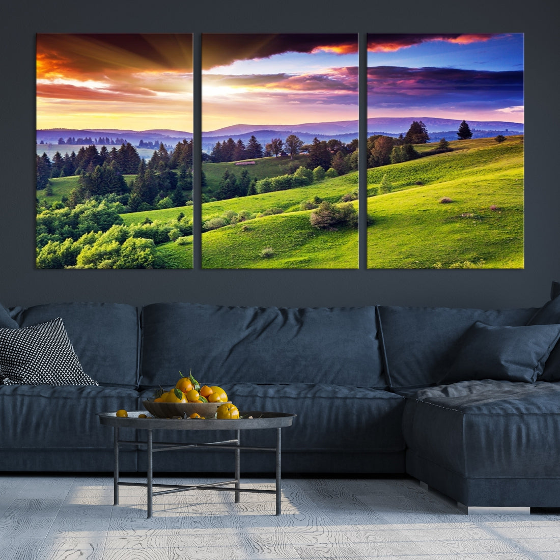 Large Wall Art Landscape Canvas Print - Sparse Forest on Mountain at Sunset