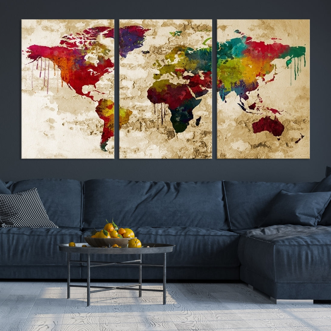 Large Wall Art World Map Canvas Print - Rainbow Colored Vintage Style World Map - Best Selling World Map