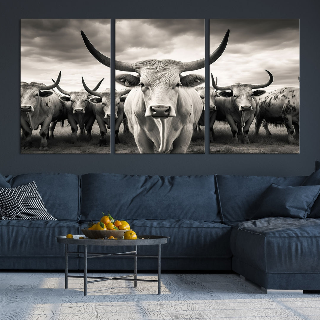 Impression sur toile d’art mural animal de vache Longhorn du Texas, art mural de vache Longhorn
