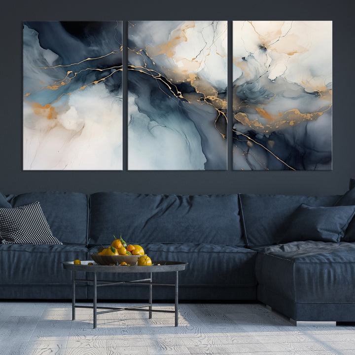 Smoke Blue Color Abstract Wall Art Canvas Print