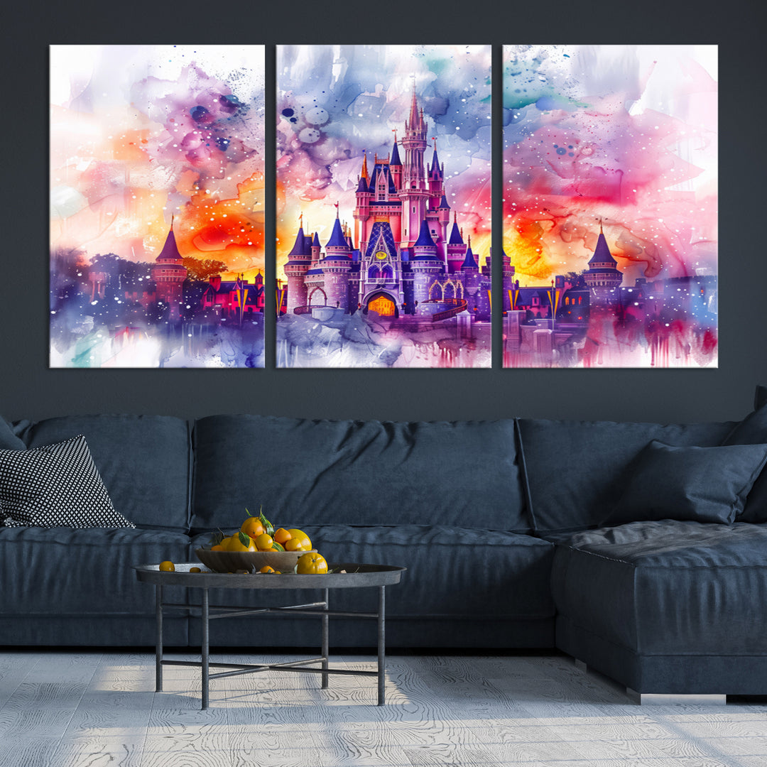 Disney Wall Art, Cinderella Castle Disney Prints Art, Kids Art, Disneyland Poster, watercolor art paintings on canvas
