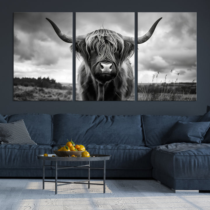 Impression sur toile d’art mural de vache écossaise | Art mural Longhorn | Art mural animalier Bighorn