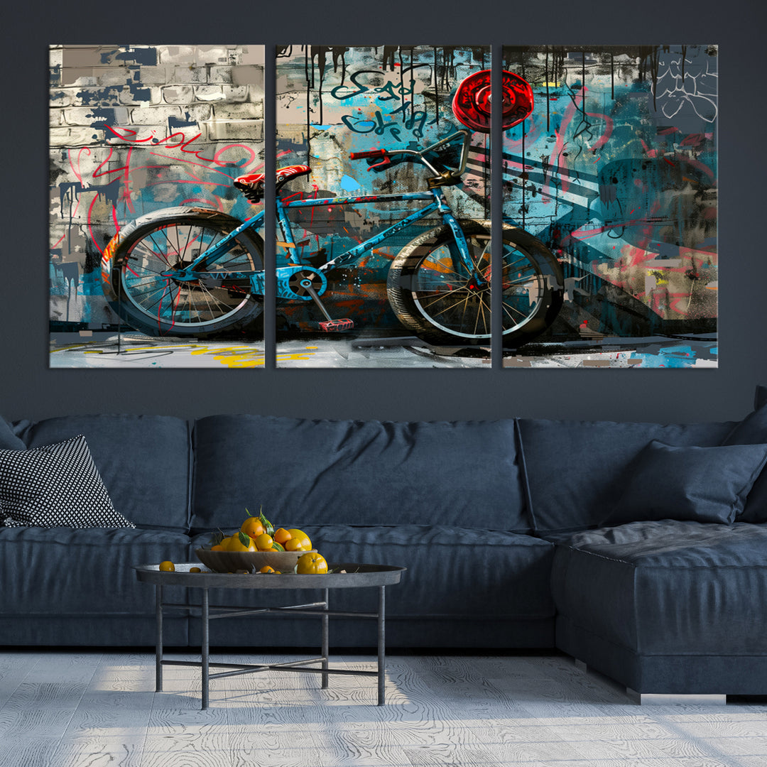 Impresión abstracta de la lona del arte de la pared de la bicicleta, impresión de la lona del arte de la pared del graffiti