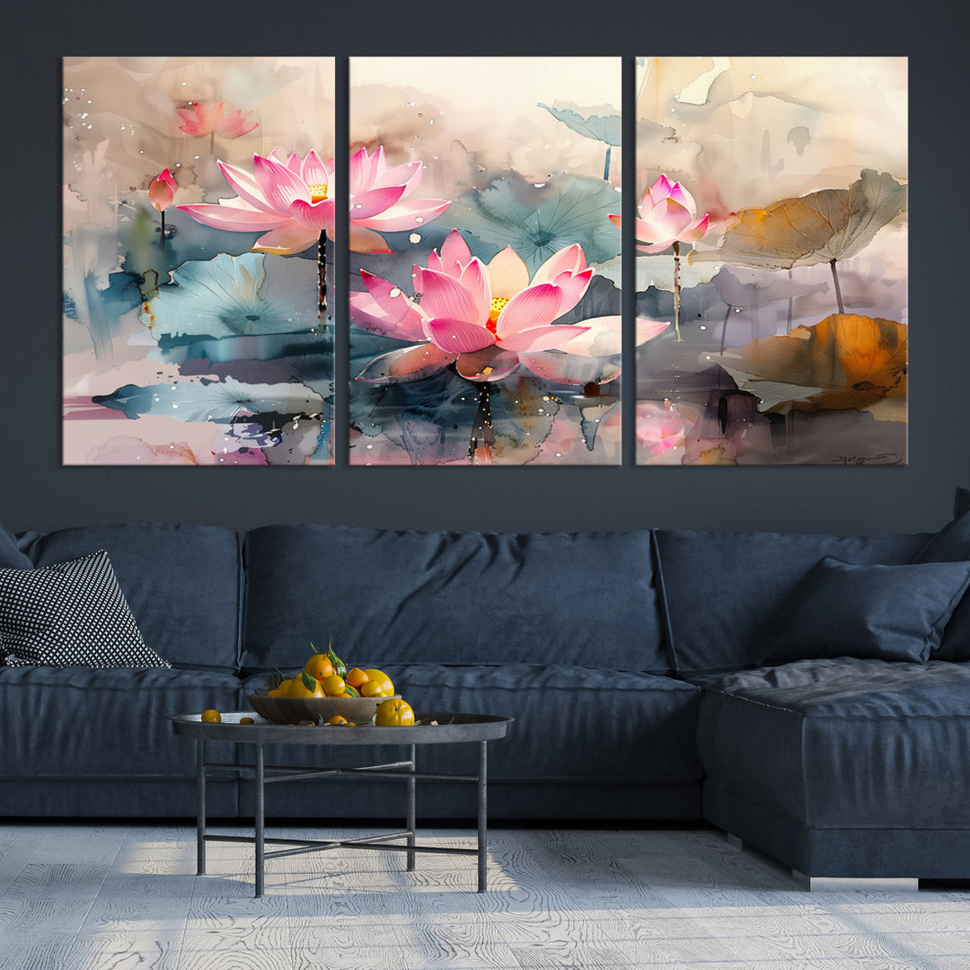 Art mural abstrait de fleur de lotus aquarelle Impression sur toile