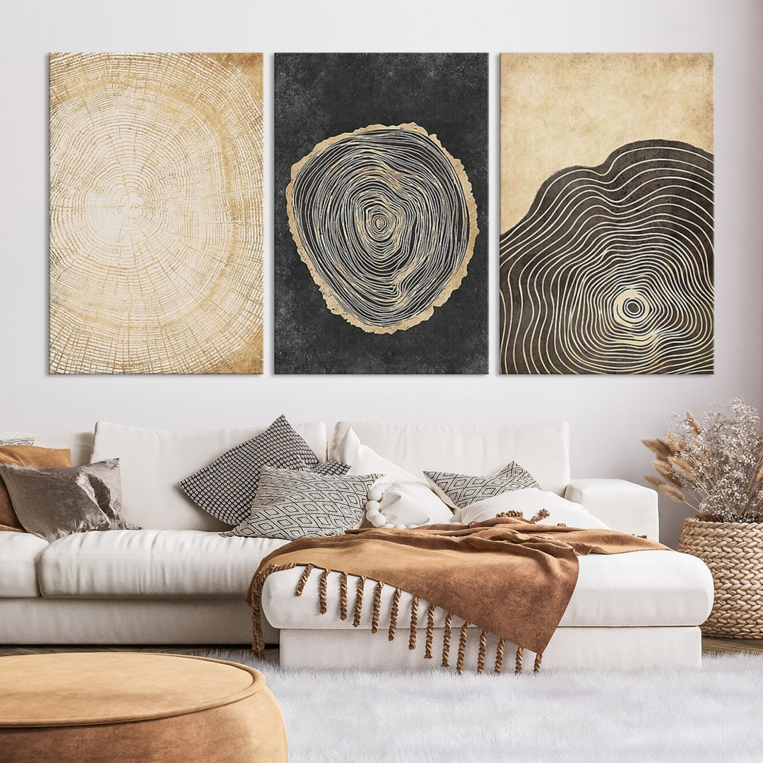 Wood Canvas Print Wall Art Wood Tree Rings Abstract Illustrs Art Boho