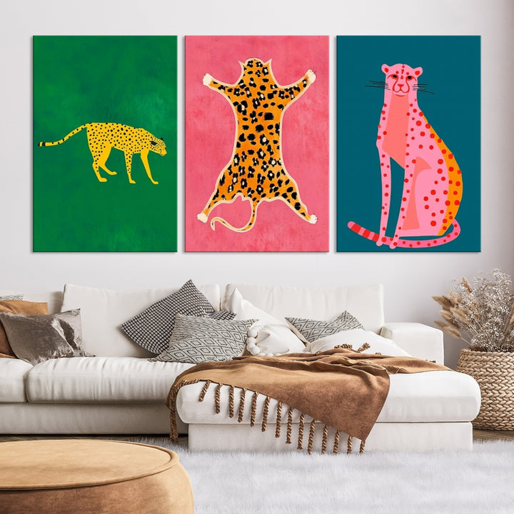 Impresión en lienzo, conjunto de arte de pared, guepardo, gatos, animales, arte bohemio moderno, decoración de habitación preppy