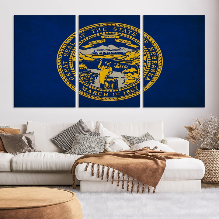 Arte de la pared de la bandera de los estados de Nebreska de EE. UU. Lienzo