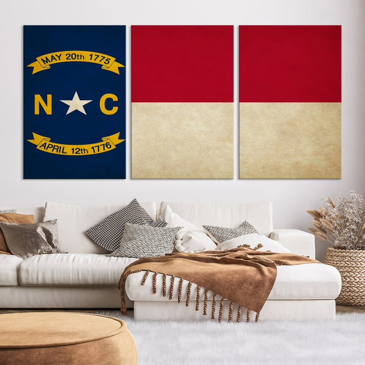 Arte de la pared de la bandera de los estados de Carolina del Norte Lienzo