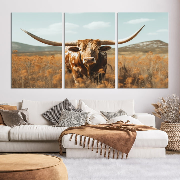 Impression sur toile d’art mural de vache Bighorn, impression sur toile d’animal de vache Longhorn Texas