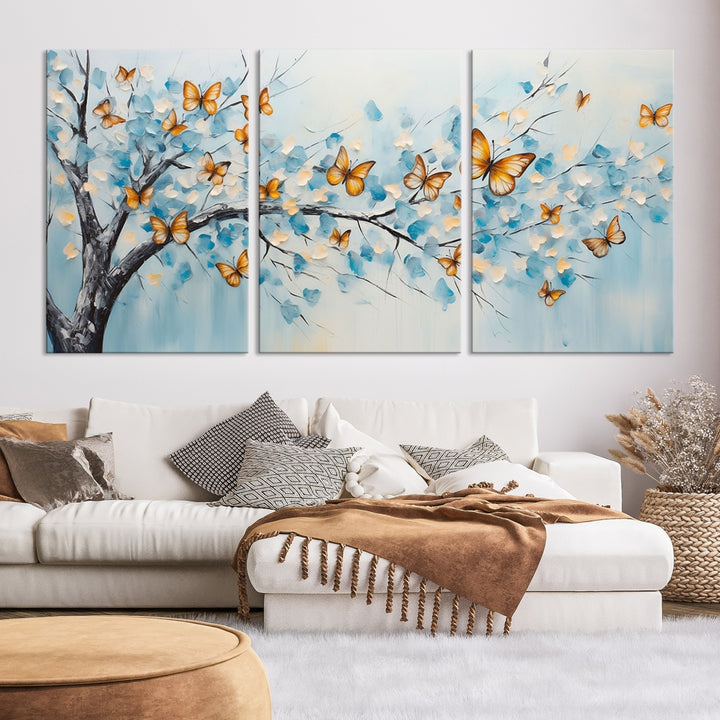 Arbres abstraits papillon Art mural toile impression mur de cuisine