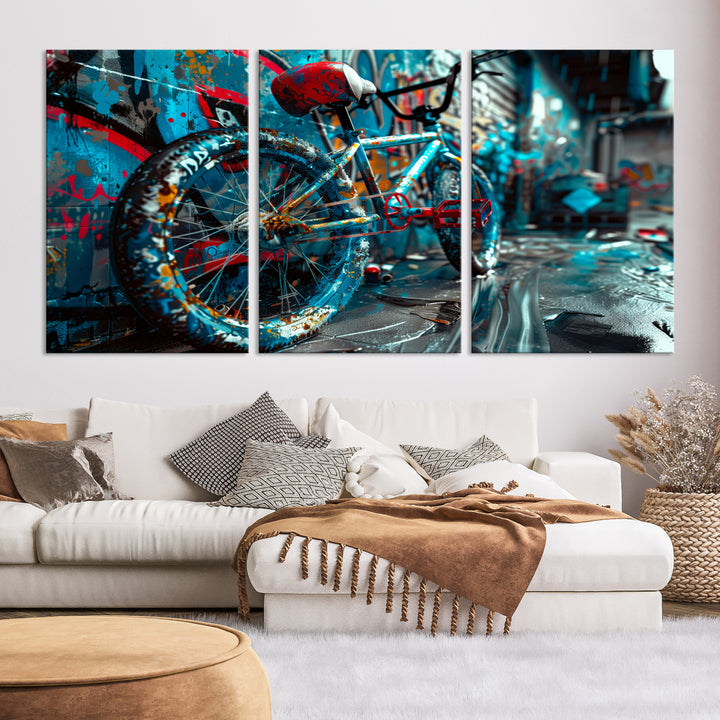 Impression abstraite de toile d’art mural de vélo, impression de toile d’art mural de graffiti