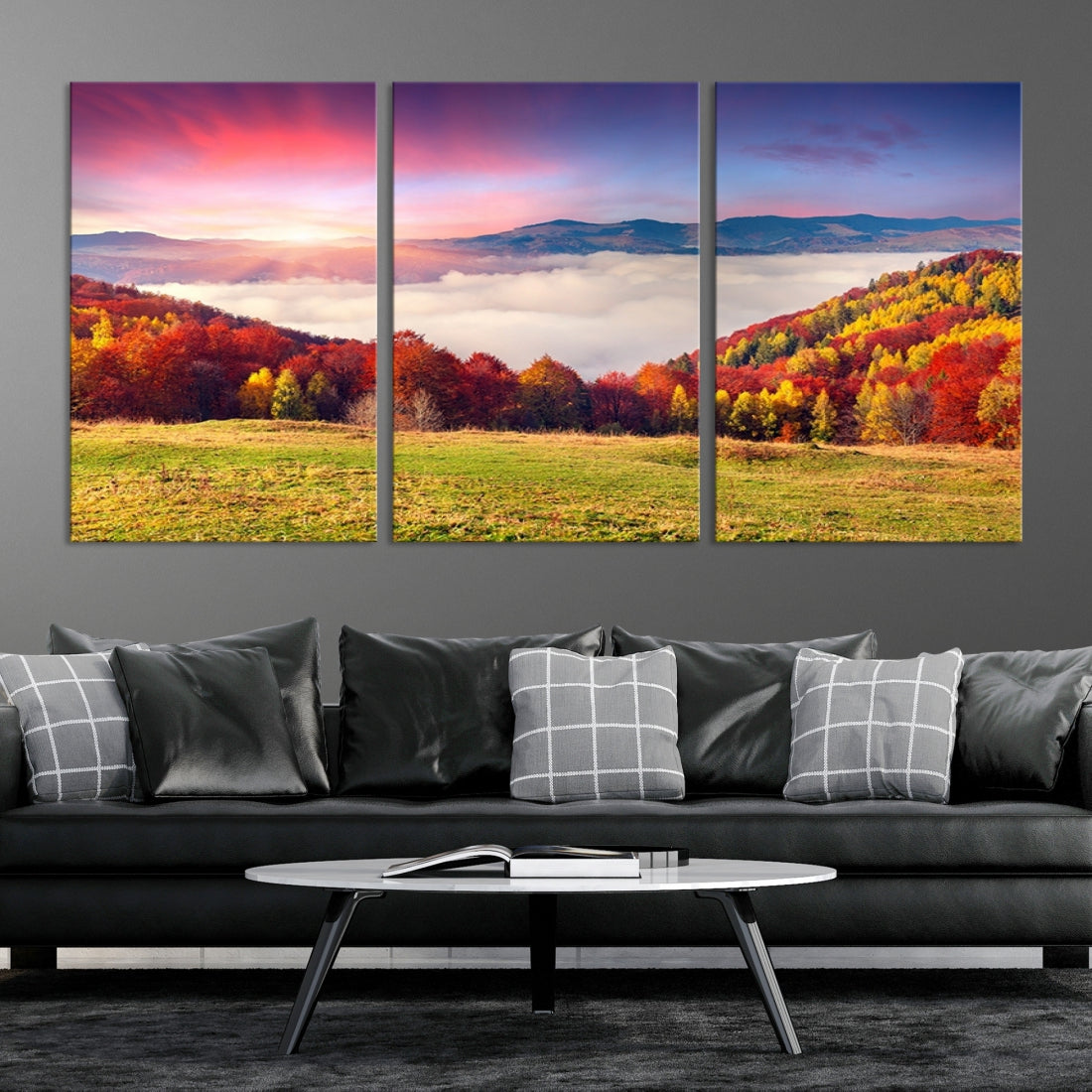 Extra Large Wall Art Mountain Canvas Print - Amazing Colorful Forest over Clouds at Sunset