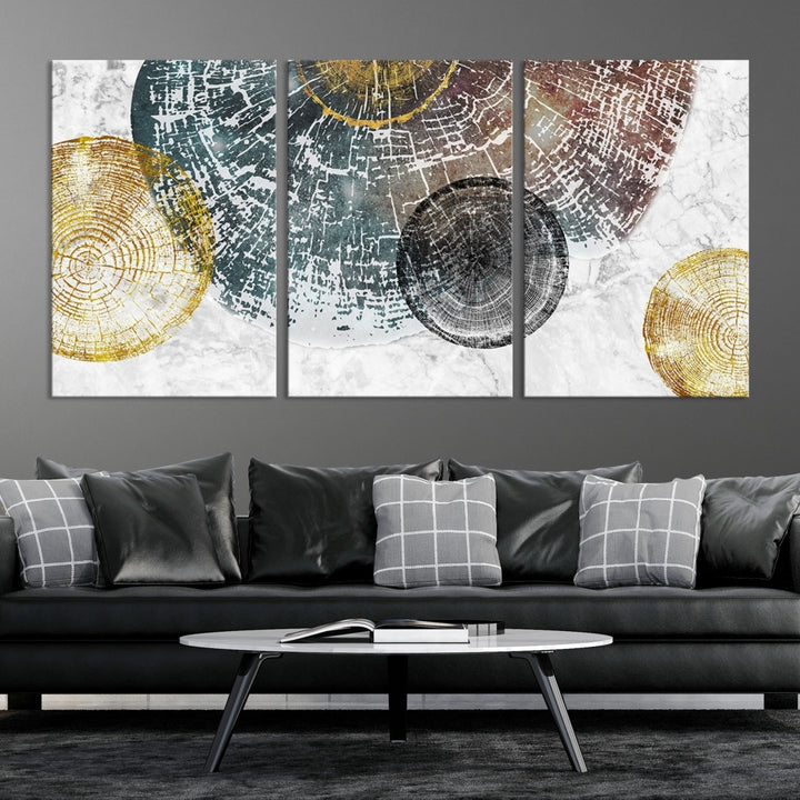 Wood Lines 3 Panel Abstract Wall Art Canvas Print