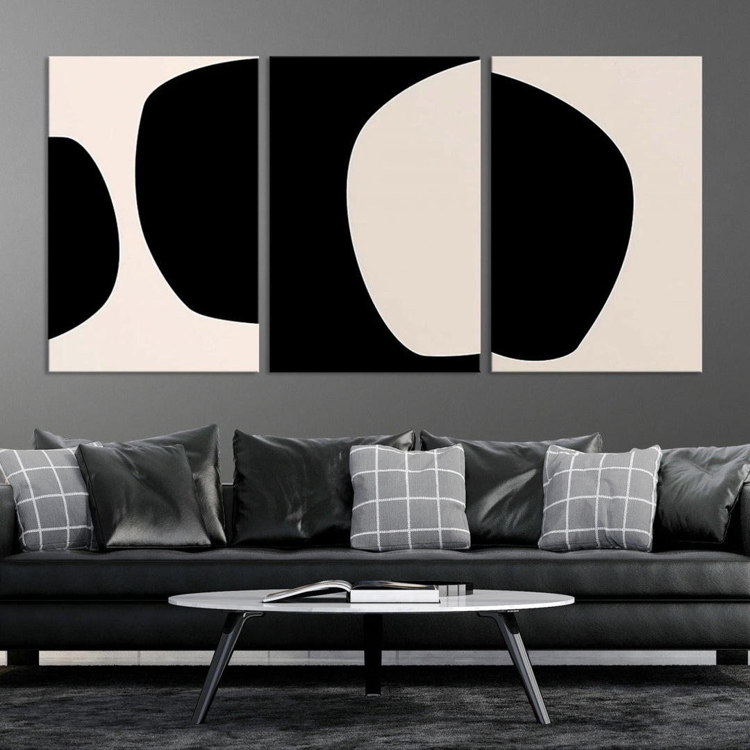Lienzo enmarcado de 3 piezas, arte de pared, impresión geométrica abstracta, obra de arte moderna de mediados de siglo, decoración minimalista neutra para sala de estar