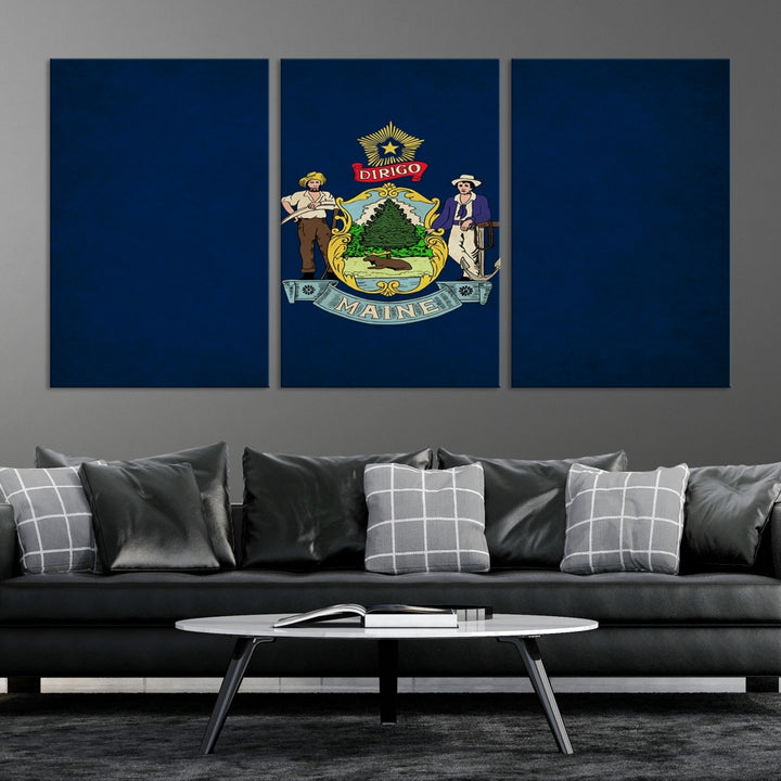 Arte de pared con bandera de los estados de Maine
