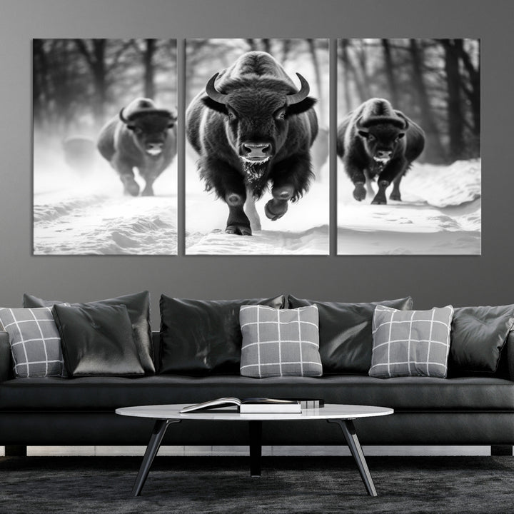 Impresión de lienzo de arte de pared de búfalo, impresión de lienzo de arte de pared de familia de bisontes