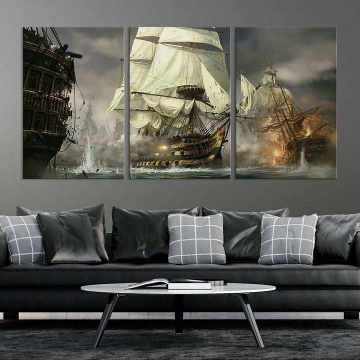 Art mural de guerre de bateau pirate Impression sur toile