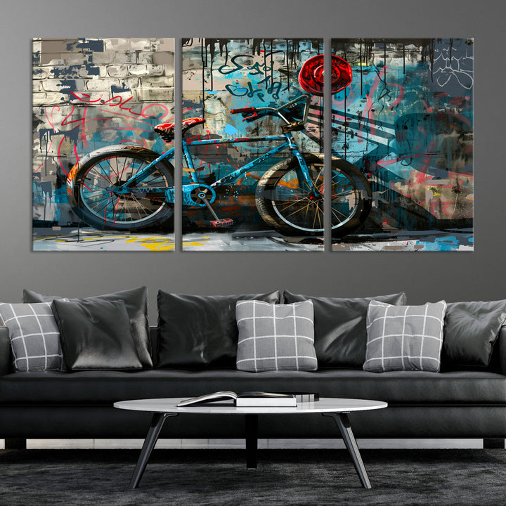 Abstract Bicycle Wall Art Canvas Print, Graffiti Wall Art Canvas Print