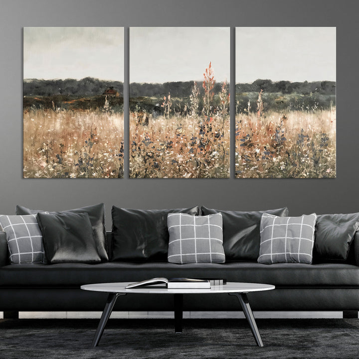 Abstract Field Wall Art Canvas Print, Landscape Wall Art Wildflower Field Country Home Decor