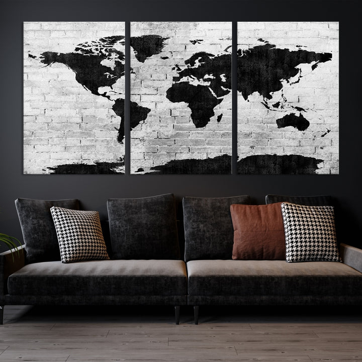 Black and White Shadowy World Map Wall Art Canvas