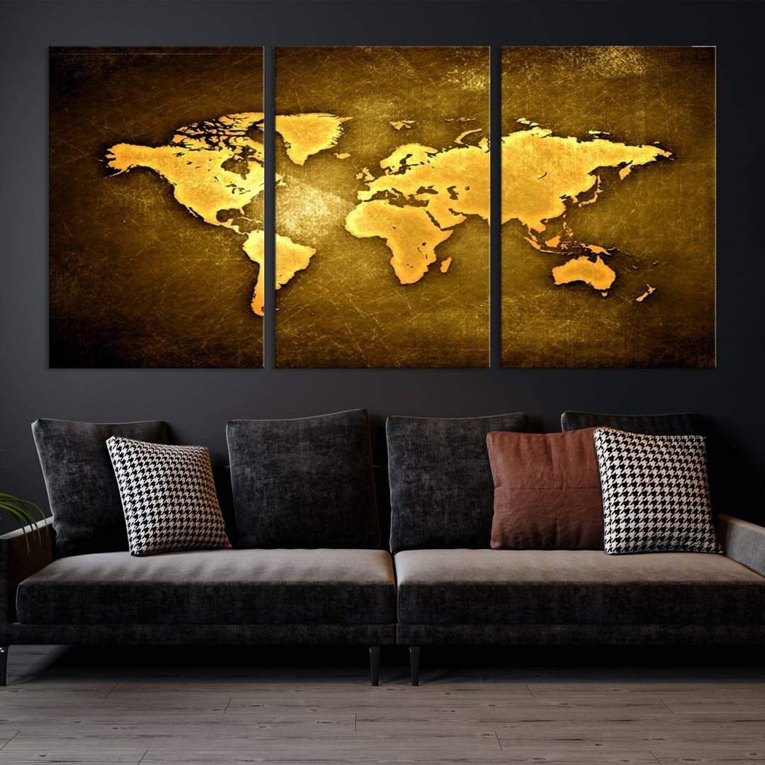 Yellow World Map on Metalic Yellow Background
