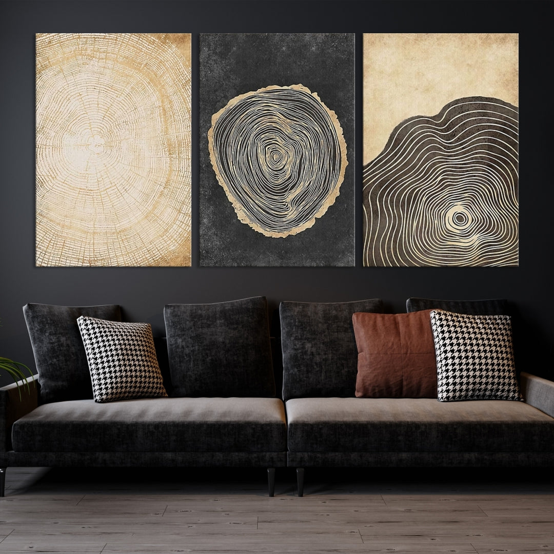 Wood Canvas Print Wall Art Wood Tree Rings Abstract Illustrs Art Boho