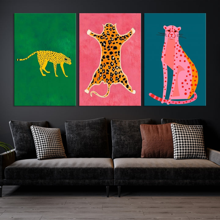 Impresión en lienzo, conjunto de arte de pared, guepardo, gatos, animales, arte bohemio moderno, decoración de habitación preppy