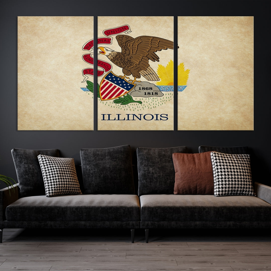 Art mural du drapeau des États de l'Illinois Impression sur toile