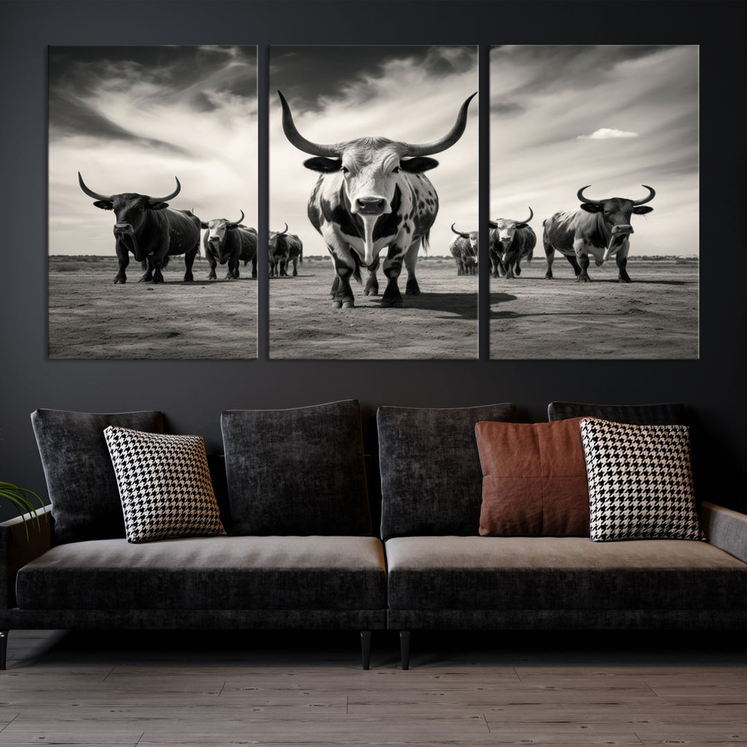 Texas Longhorn Cow Animal Wall Art Canvas Print, Longhorn Cow Wall Art
