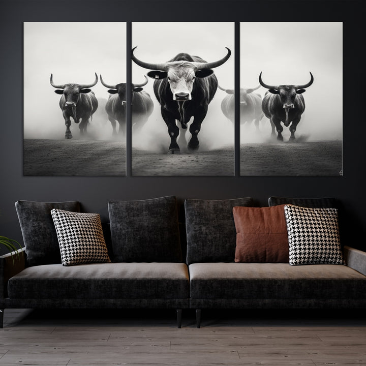 Texas Bighorn Cow Hern Wall Art Impression sur toile, Art mural de vache Longhorn