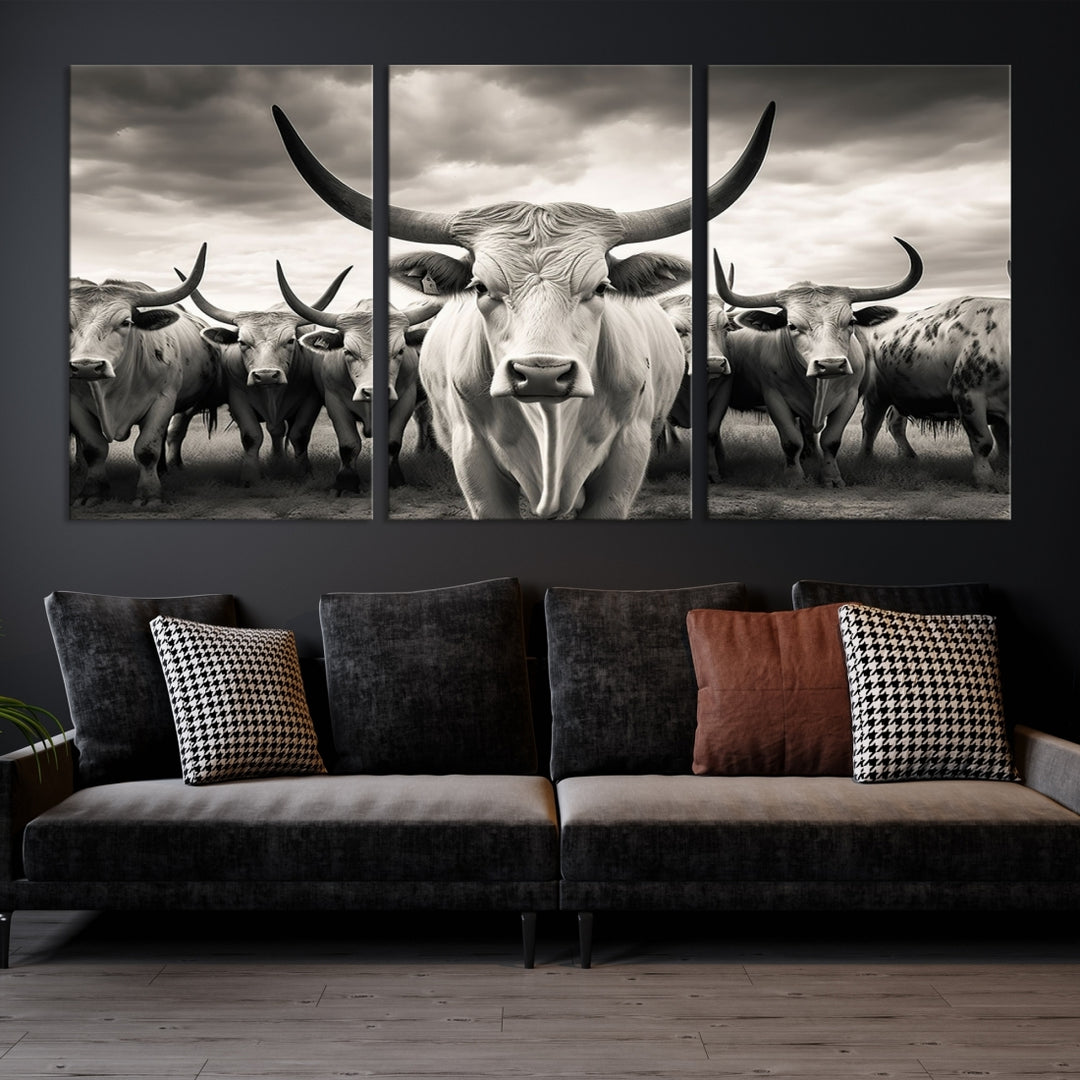 Texas Longhorn Cow Animal Wall Art Canvas Print, Longhorn Cow Wall Art