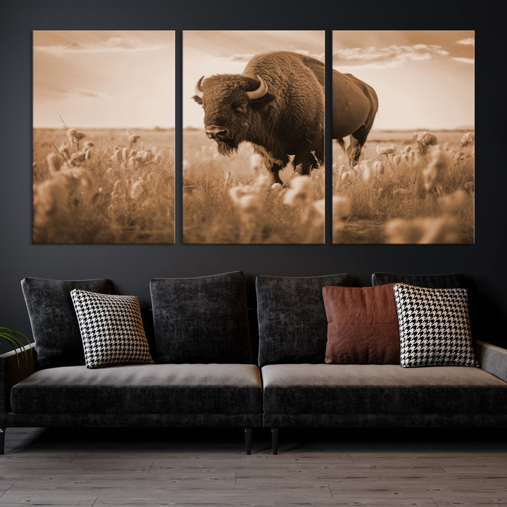 Arte de pared de búfalo sepia Lienzo