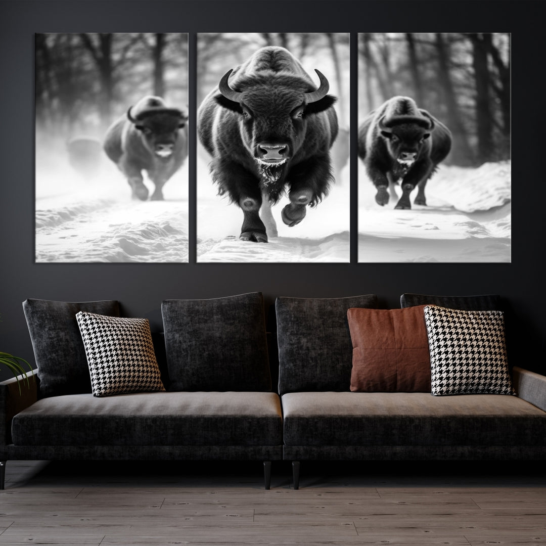 Impresión de lienzo de arte de pared de búfalo, impresión de lienzo de arte de pared de familia de bisontes