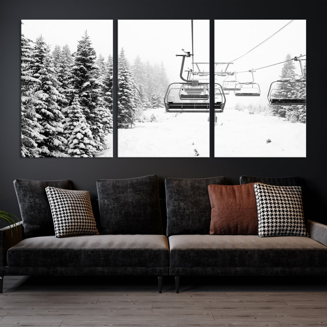 Ski Lift Canvas Print Snow Covered Spruce Trees Winter Wall Art Ski Skier Gift Ski Resort Canvas Wall Art