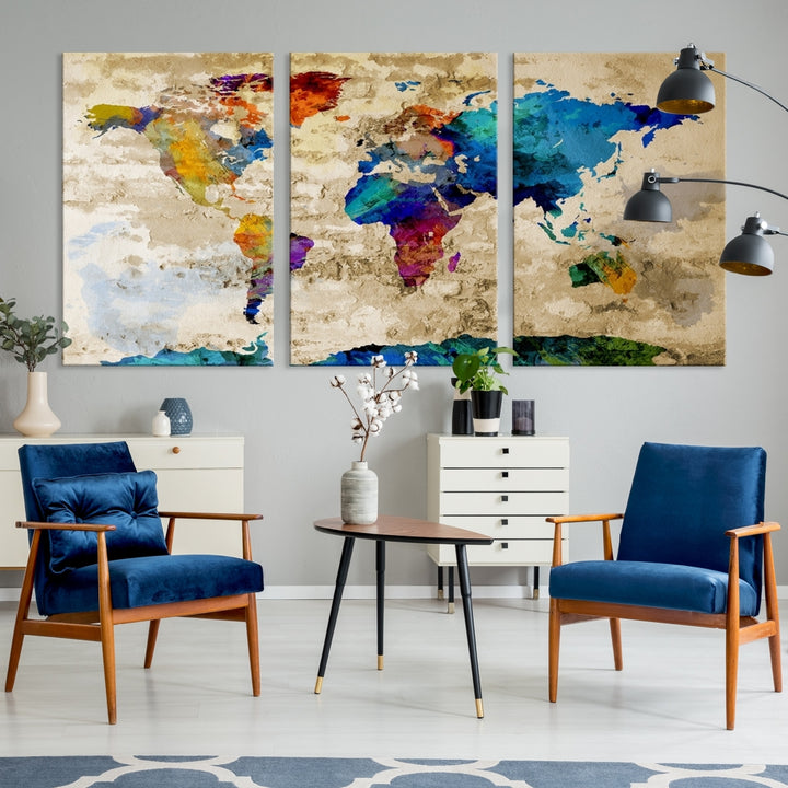 Watercolor World Map Canvas Print World Map Wall Art Great Design Great Gift Idea