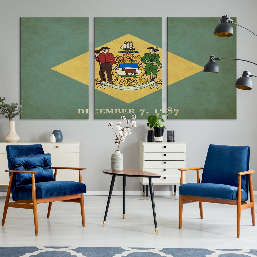 Art mural du drapeau des États du Delaware Impression sur toile