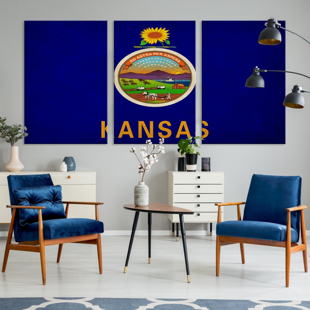 Arte de pared con bandera de los estados de Kansas, EE. UU. Lienzo